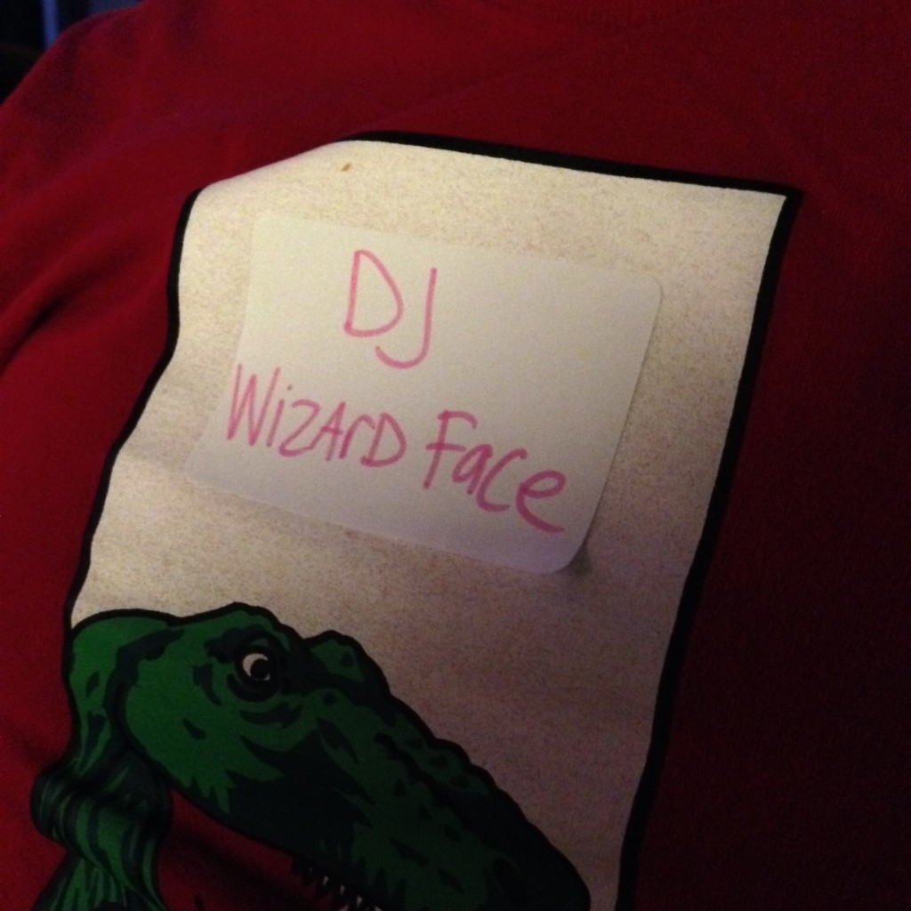 DJ Wizard Face nametag at Melt